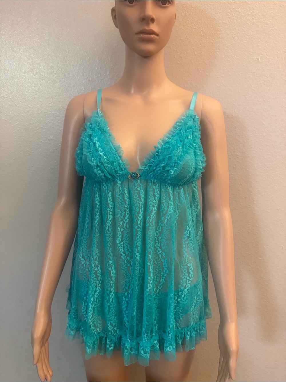Sheer Lace lingerie Panty set in Teal